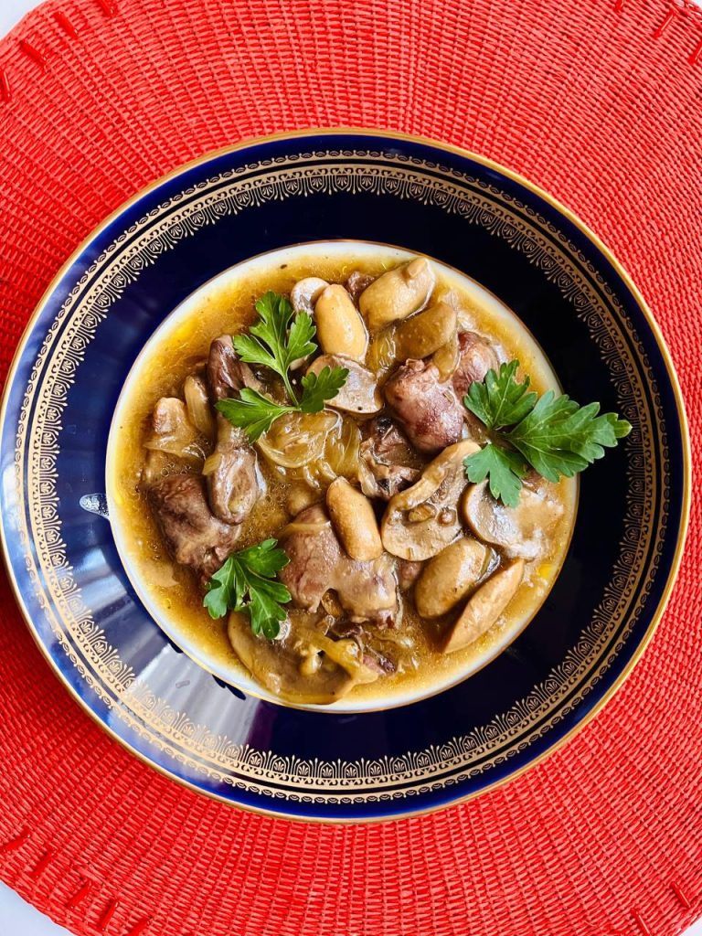 خوراک دل مرغ، قارچ و پیاز